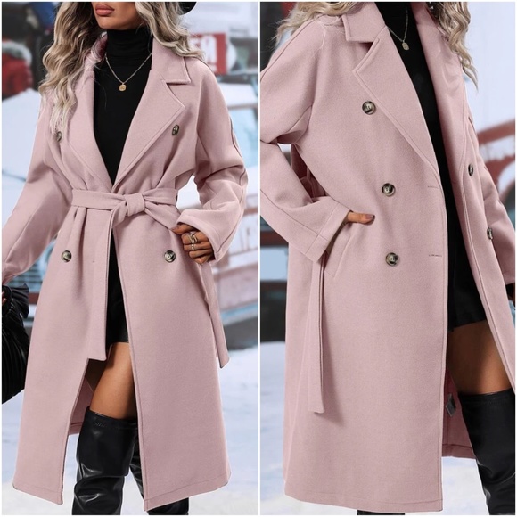 Classic Double Breast Buttons Pockets Trench Coat Jacket - Picture 7 of 8